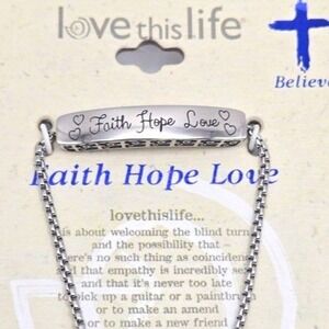 New Love This Life Silver Tone Bar Faith Hope Love‎ Christian Bracelet Stainless
